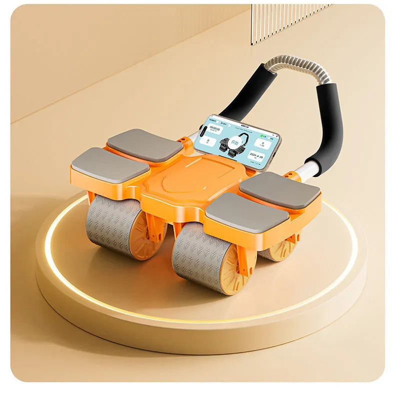 Automatic rebound abdominal wheel with four-wheel design in black colour, measuring 37 cm long