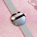 Smart watch for women with colour screen, aluminium alloy case, and metal strap in black, gold, or silver steel.