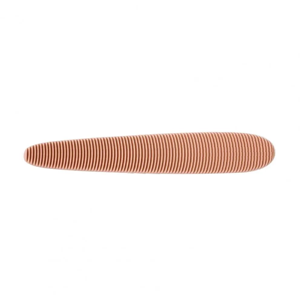 Grey and pink ABS cat grooming comb with tongue massager design and dual-width ends for pet hair removal