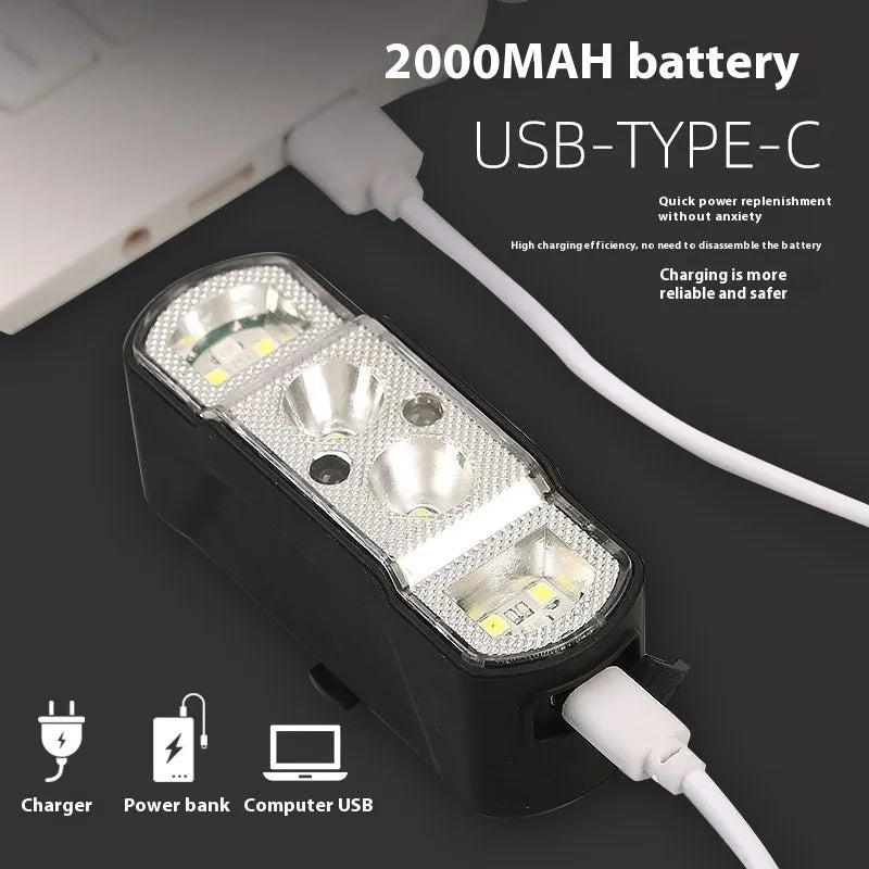 Black bicycle headlight with LED illumination for cycling safety