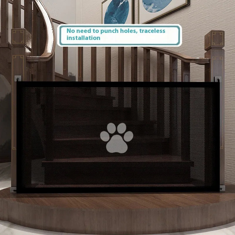Portable folding dog barrier in pet doorsill black or white, sizes 180cm by 78cm or 110cm by 78cm, with plastic rods for support