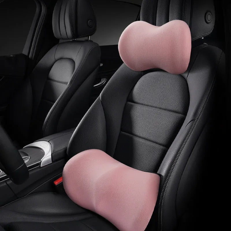 Car seat headrest and lumbar support pillow set in selected colour with synthetic fibre filling