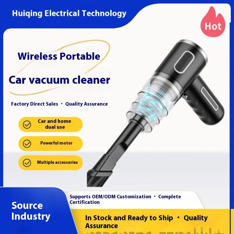 Black and green portable USB dust collector for car and home cleaning.