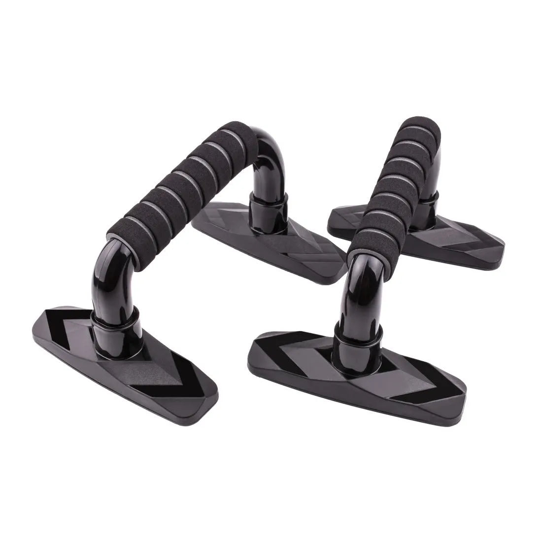 Two I-shaped push up bars with PP sponge handles showing 8cm elevation and adjustable width positioning