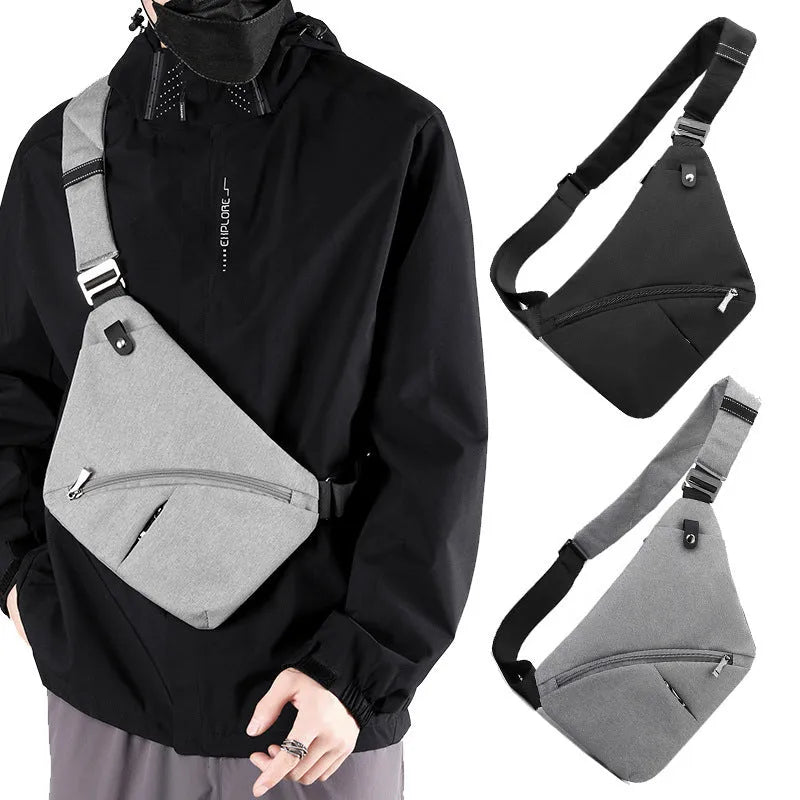 Men's grey Oxford cloth one-shoulder chest bag with urban design and letter print accents