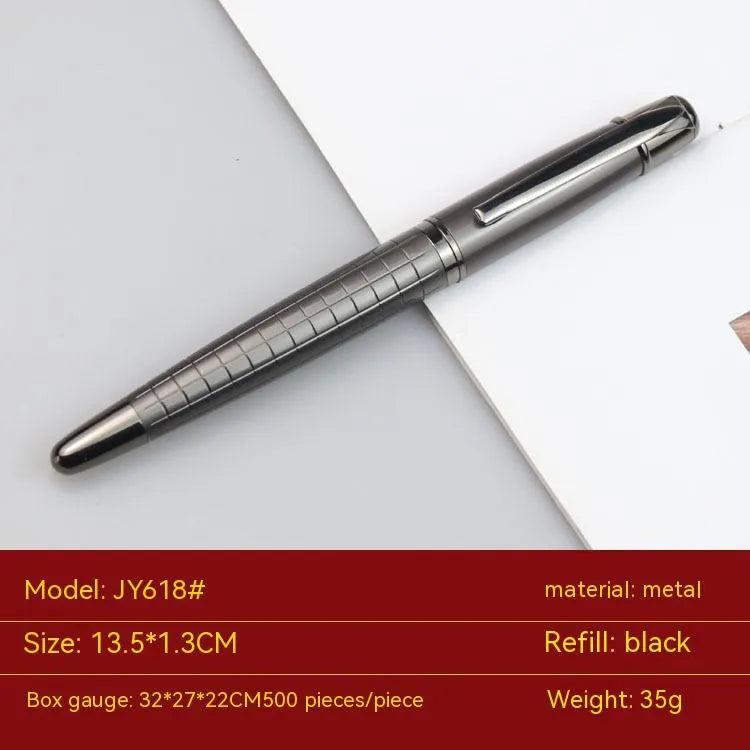 Grey aluminium metal roller pen for office signatures with black or blue water-based ink refills