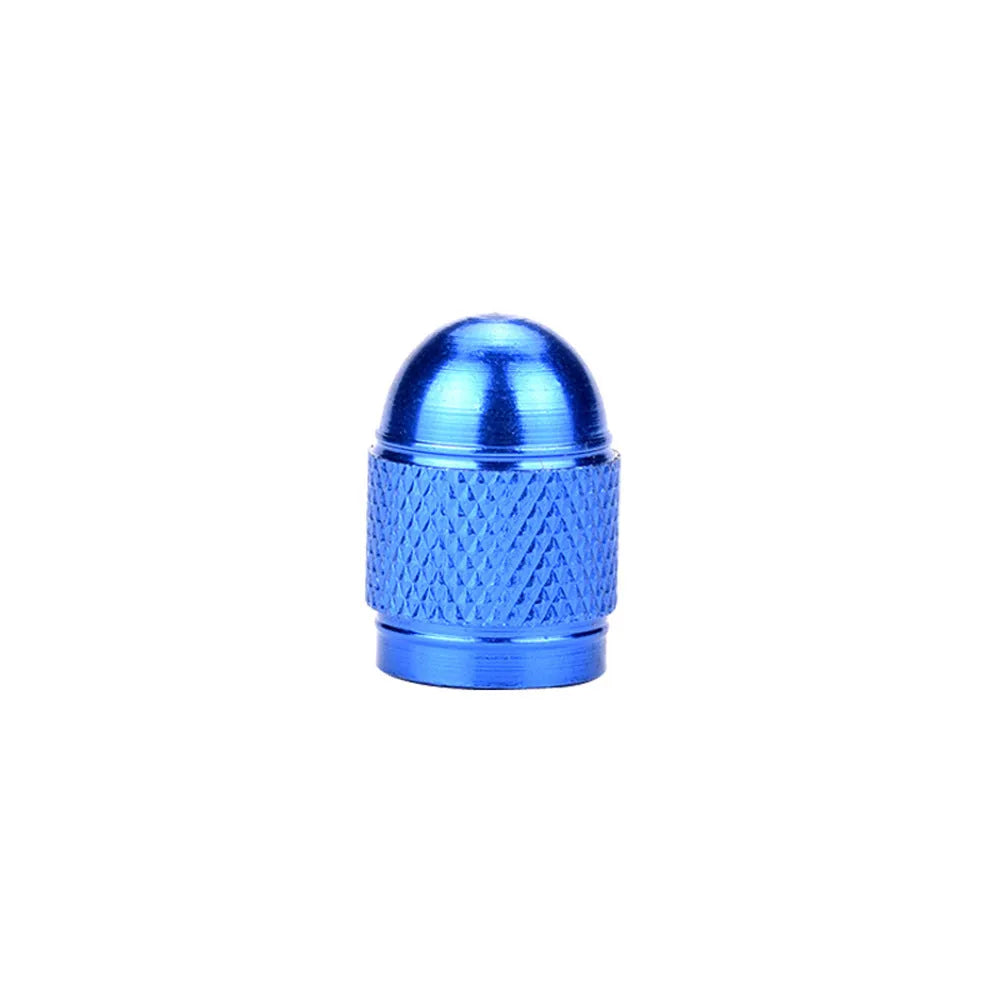 Aluminium alloy mountain bike tyre valve cap in silver, red, blue, black, and gold colours
