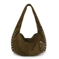 Soft plush retro style women's tote handbag held underarm in black, red, brown, green, and coffee colour options.