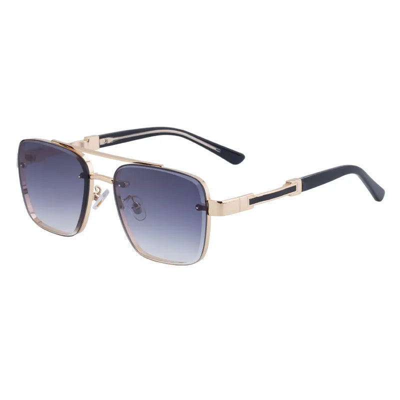 A pair of men's vintage-style sunglasses with UV-protective PC lenses, shown in a gold double gray colour variant.