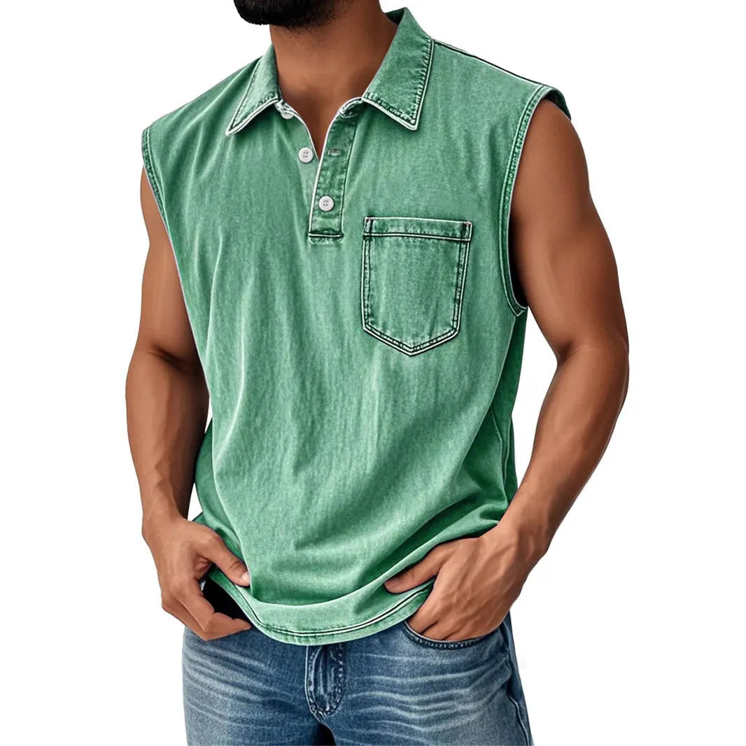 Men's 3D digital print polo shirt with button placket and short sleeves in loose fit design