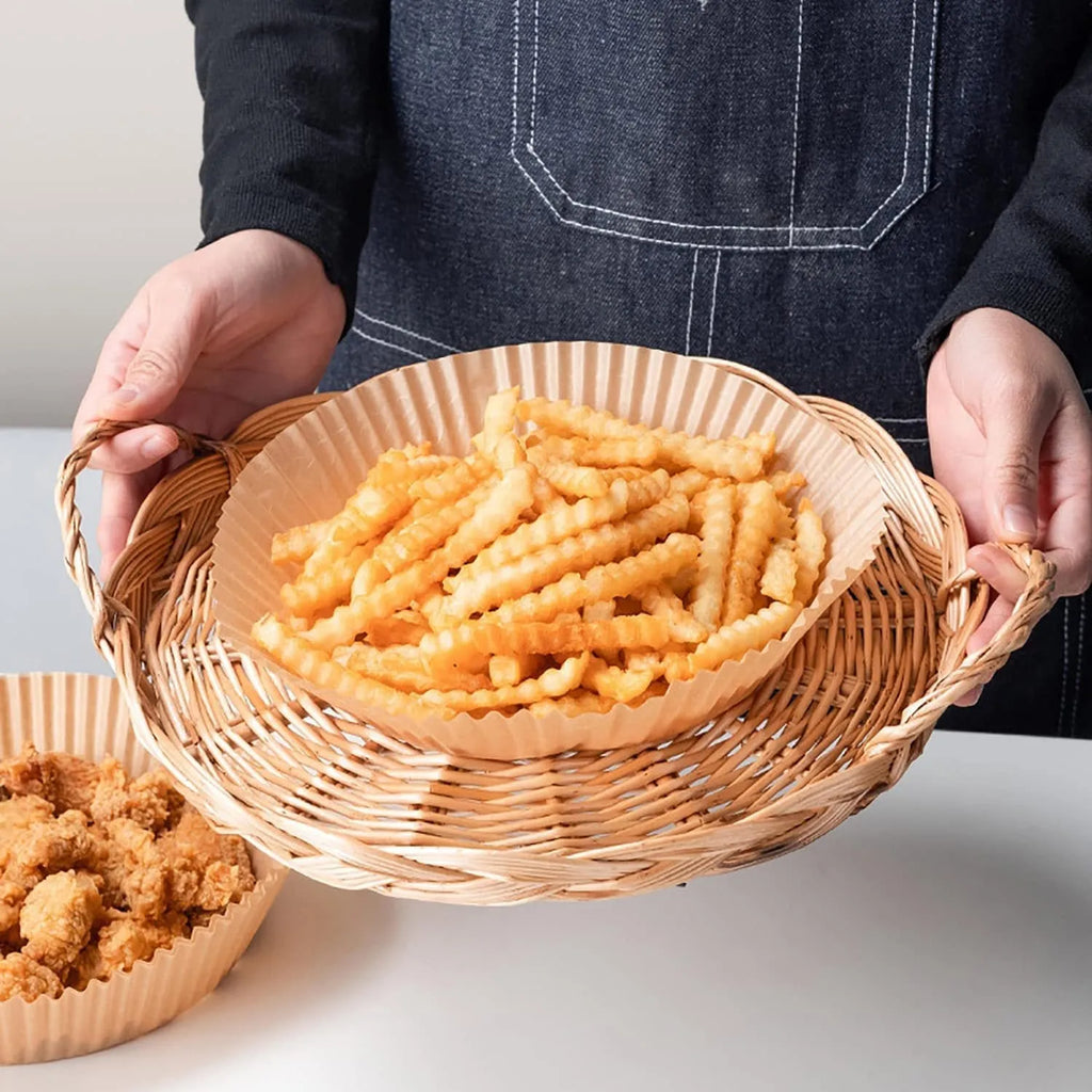 Disposable air fryer paper liners in round bowl shape with 4.5cm edges