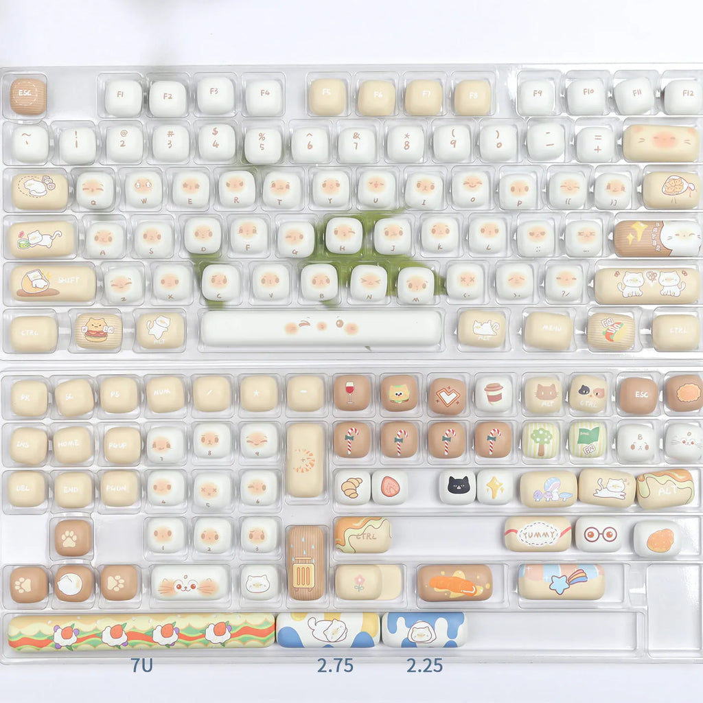 Steamed bread cat design mechanical keyboard key cap set with 7u spacebar supplement