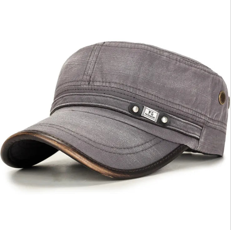 Malecap cotton flat cap with tie-dye letter pattern, short brim, adjustable size, in black, blue, brown, grey or khaki
