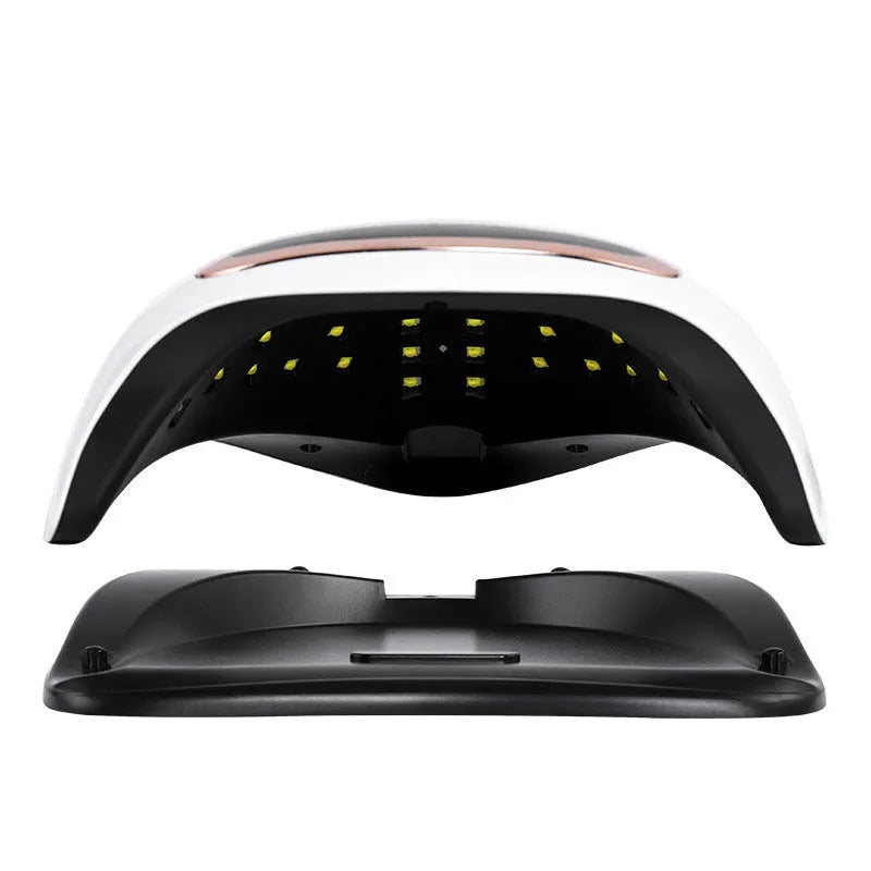 BLUEQUE V3 168W UV LED nail lamp with 42 gold wire beads, 23.5cm x 20cm x 8cm ABS plastic body, EU or US plug.