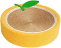 Yellow circular cat scratching board with sisal surface and concave centre for sleeping