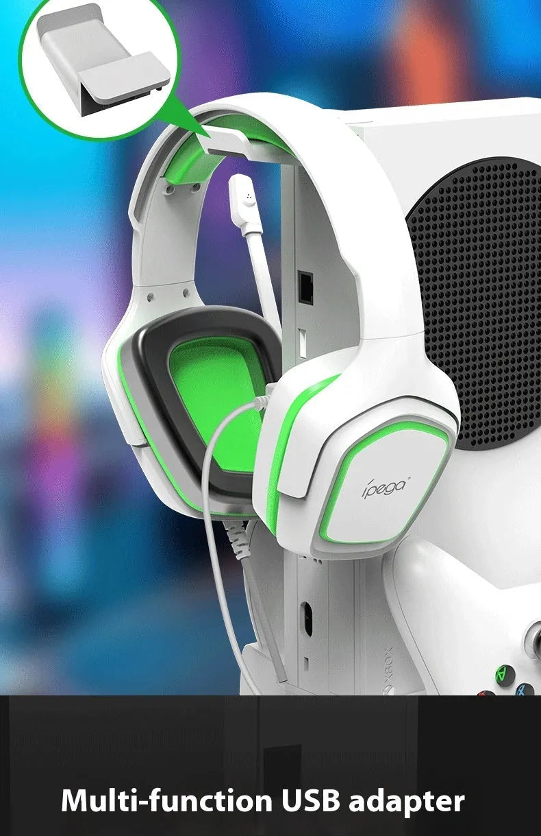 Xbox Series S multi-function charging cooler pad with fan, earphone hook, colourful light, ABS, black or white