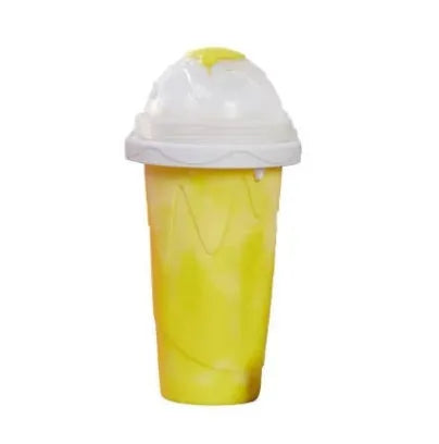 Blue silicone slushy cup with double-layer construction for making frozen drinks without electricity