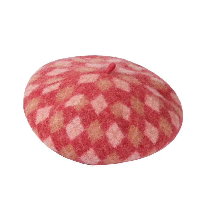 Wool plaid beret with adjustable fit, dome crown, tassel and mesh detail, in blue light coffee plaid.