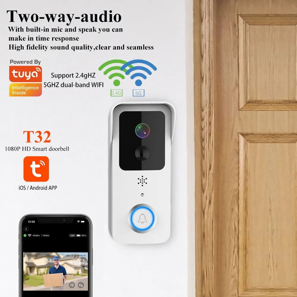 Waterproof smart home visual doorbell with HD remote intercom and APP notifications for security