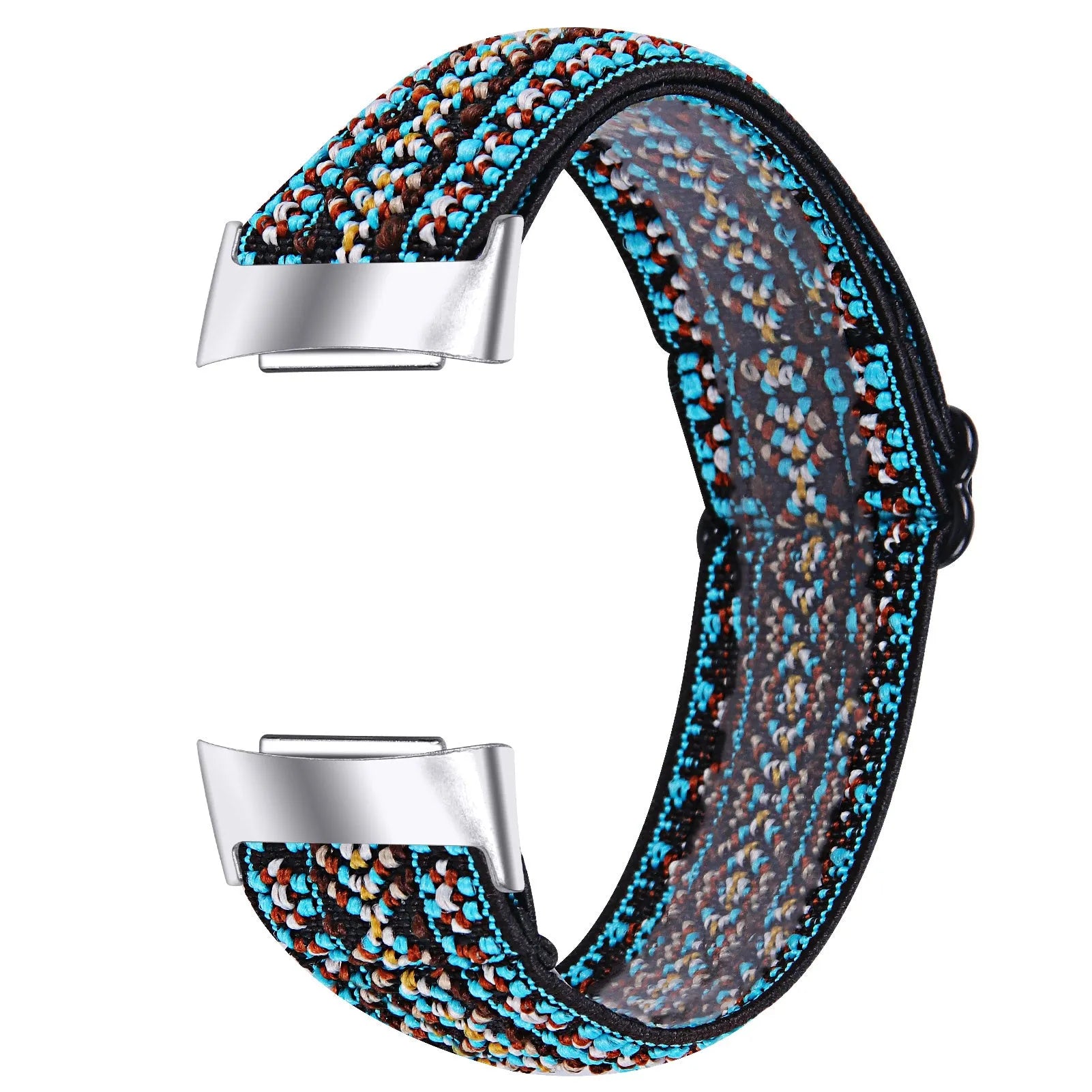 Adjustable printed elastic watch strap compatible with Fitbit Charge 6, shown in a vibrant colour design.