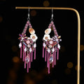 Bohemian style long exaggerated earrings with hand-woven artificial crystal in three colour options