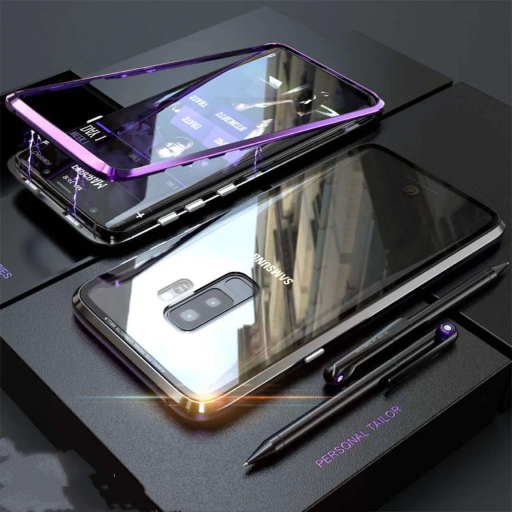 Anti-peeping magnetic clamshell phone case for Samsung Galaxy with double-sided glass in black colour