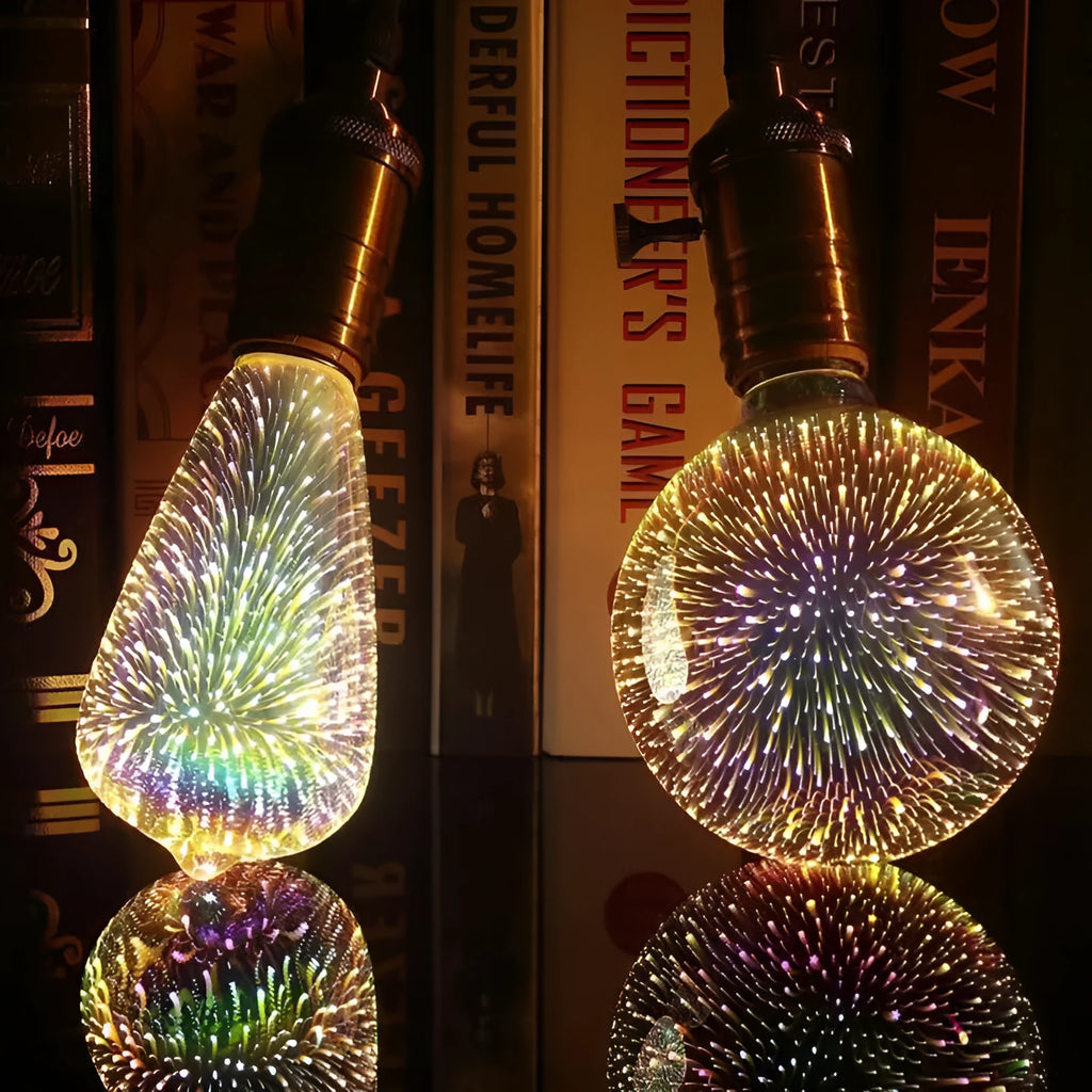 3D decorative LED light bulb projecting a firework pattern with E27 base