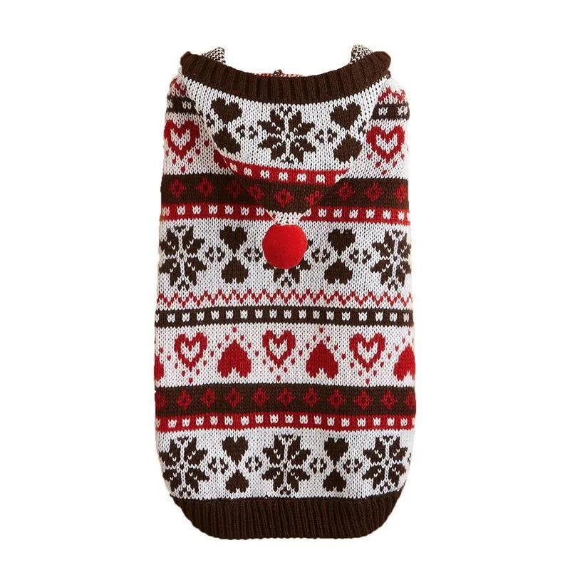 Pink blue grey acrylic dog sweater with snowflake striped camouflage knit pattern for Bardo Bichon pets