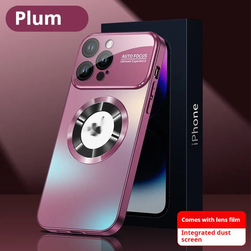 Magnetic phone case for iPhone in Desert Gold with frosted PC, large window, no logo, shockproof and anti-fingerprint.