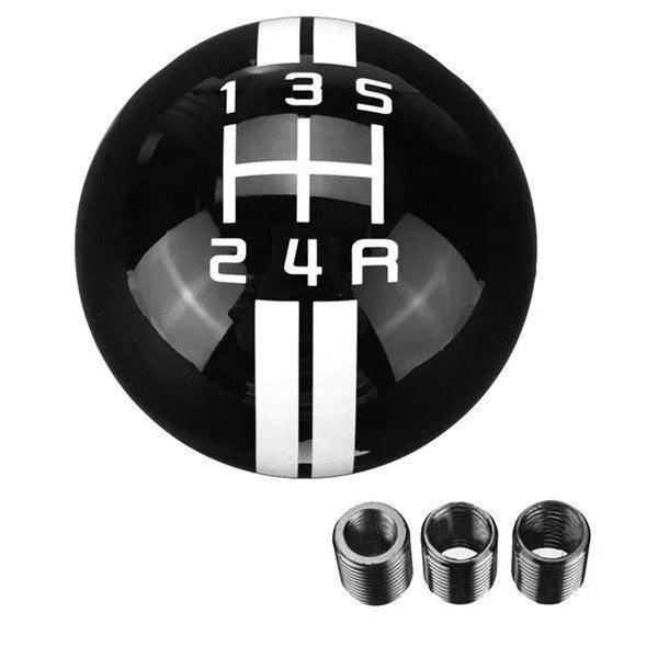 Black ball gear head for 5-speed manual cars with red lettering and screw accessories