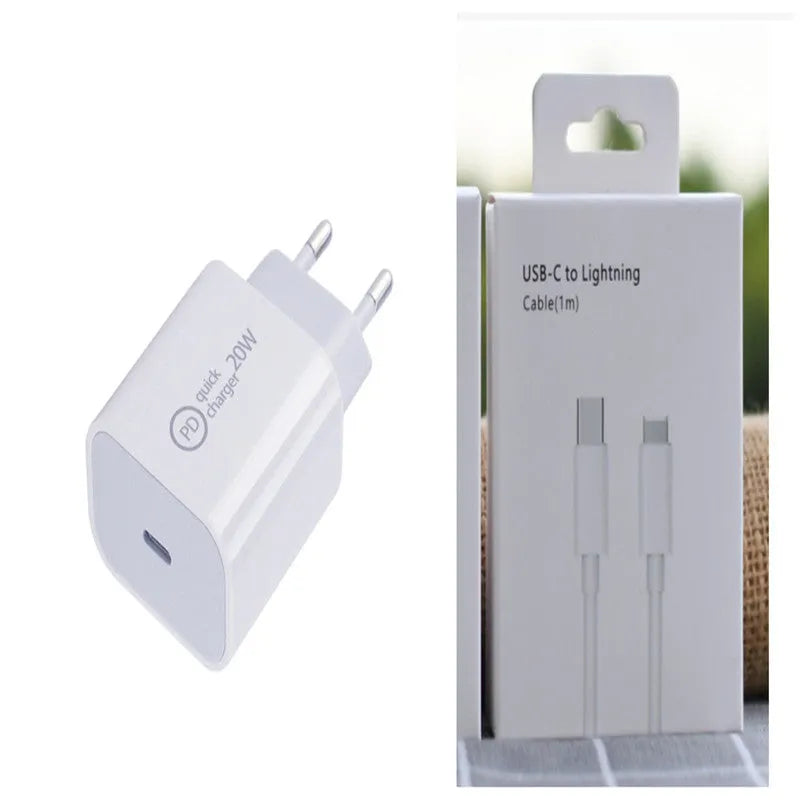 20W USB-C PD travel wall charger with UK, EU and US plug adapters and a USB-C cable