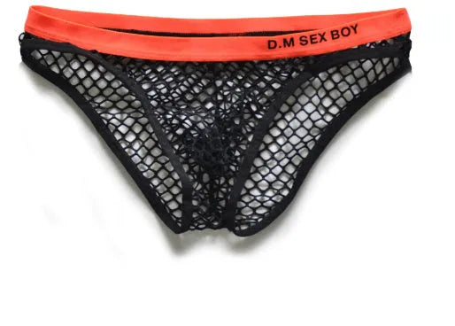 Large mesh breathable men's briefs in rose red colour with quick-dry polyester fabric and low-waist design.