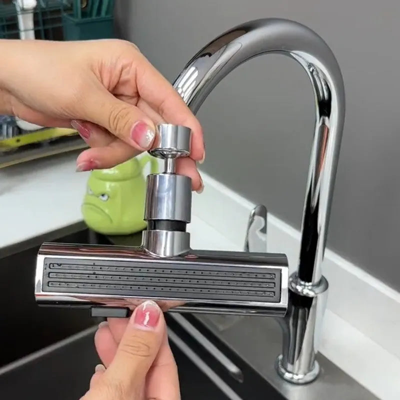Black kitchen faucet nozzle extension with rotating joint and waterfall spray outlet