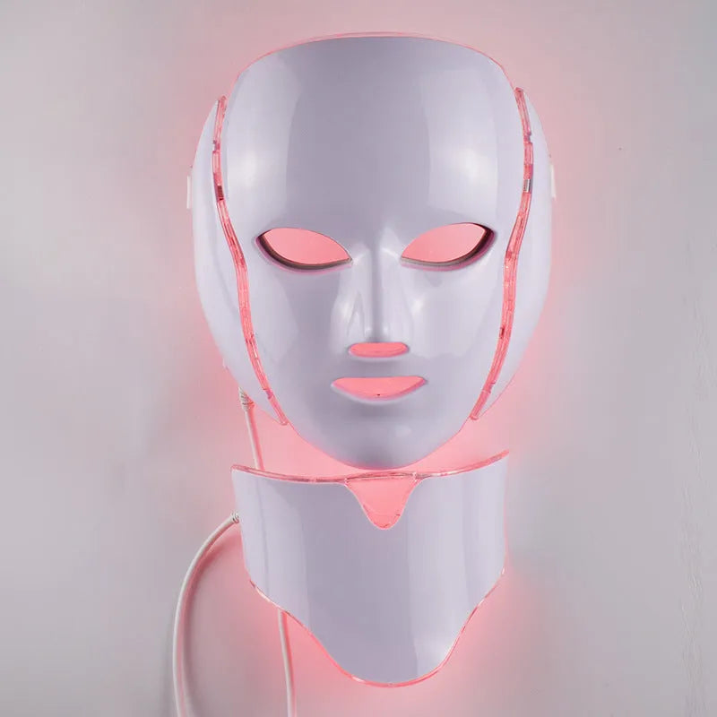 7 colour LED photon beauty mask with 192 LEDs, remote control, and white pearl powder coating