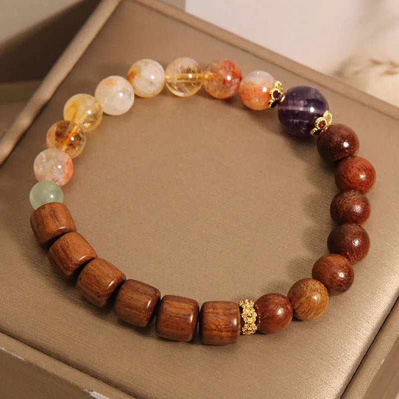 Women's yellow tower crystal and ebony amethyst bracelet with pearl and rhinestone decoration