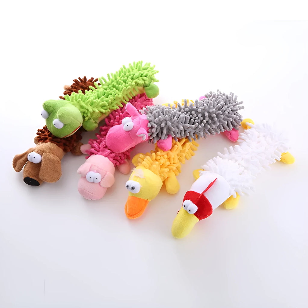 Plush microfiber molar chew toy for dogs in animal designs with horse teeth texture
