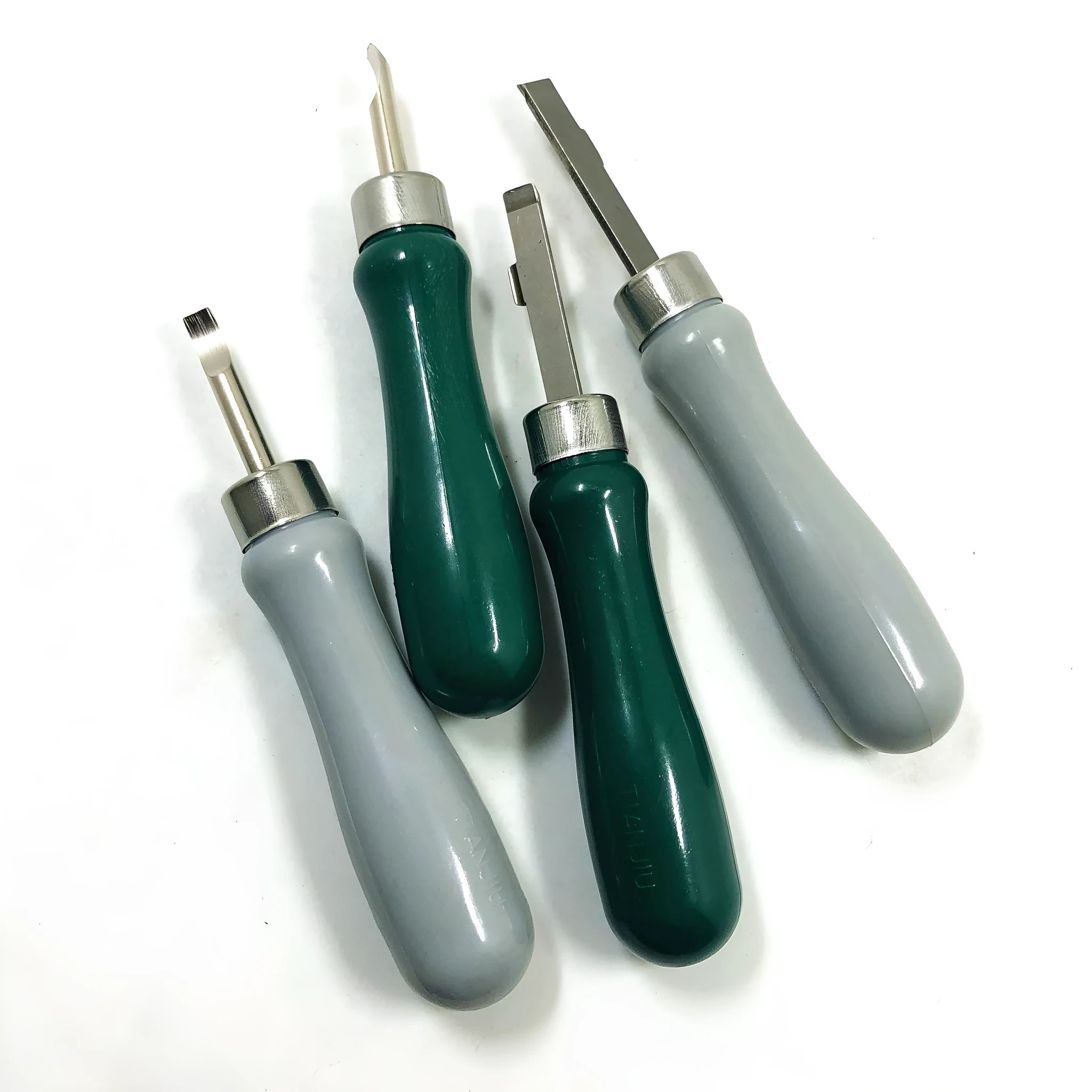 Watch back cover removal tool with double head and elbow pry knives in green or grey alloy plastic