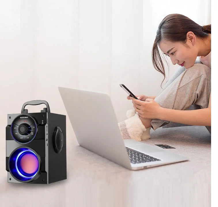Black portable mini home audio system with subwoofer and satellite speakers, 1.2m cable, for 3.5mm devices