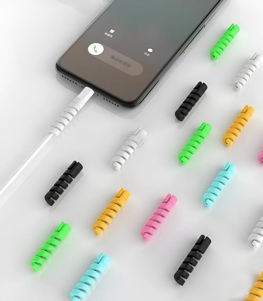 Plastic charging cable protector in assorted colours, measuring 3.5cm long.