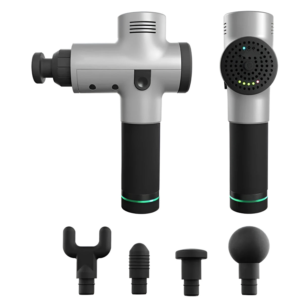Muscle relaxation massager gun with five interchangeable heads, six frequency gears, and rechargeable battery, 25.2x24cm