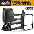 Black foldable rearview mirror pair for Toyota Land Cruiser 100 vehicle.
