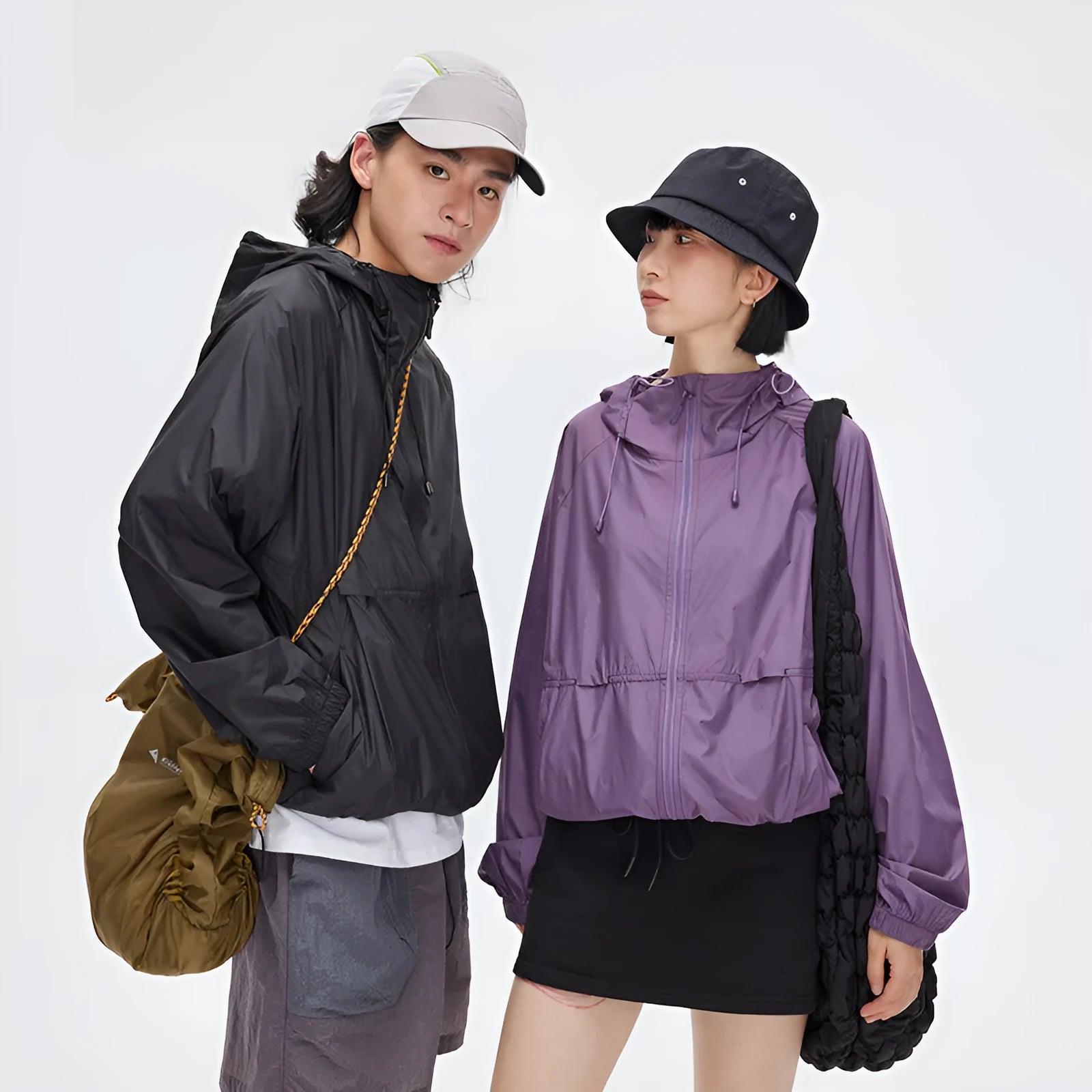 Men's thin chemical fibre blend hooded sports coat with straight hem in multiple colour options