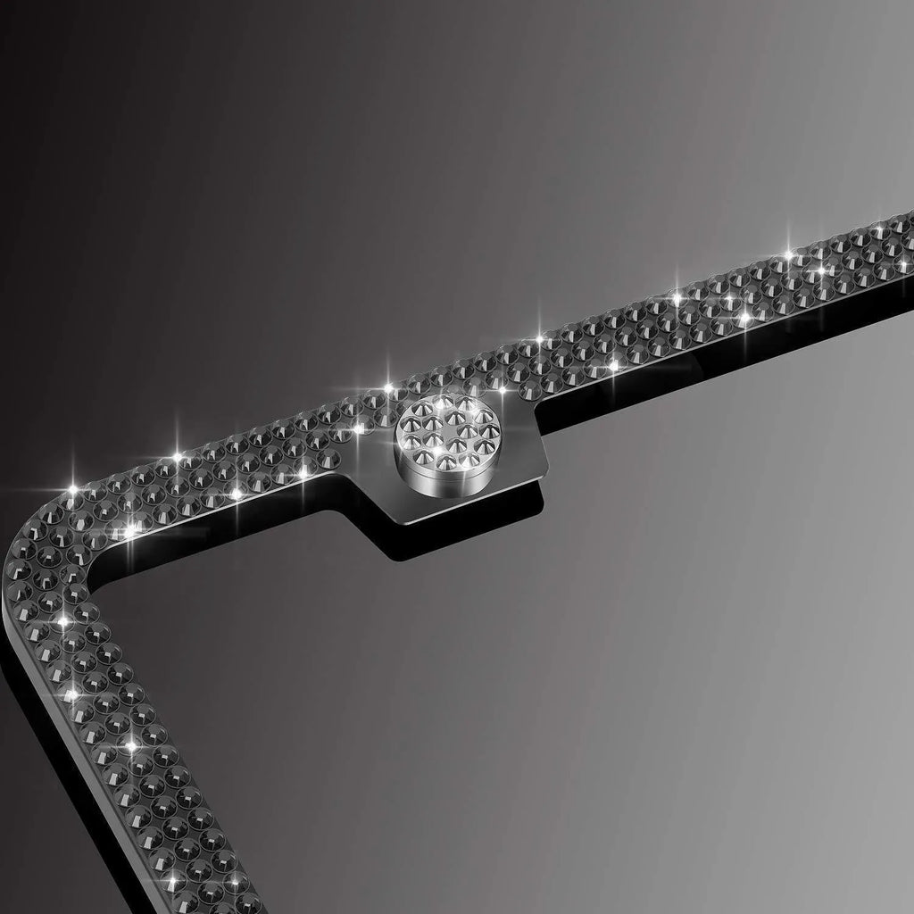 Diamond-studded stainless steel license plate frame, US standard 160 x 310 mm, in white, black, or AB colour