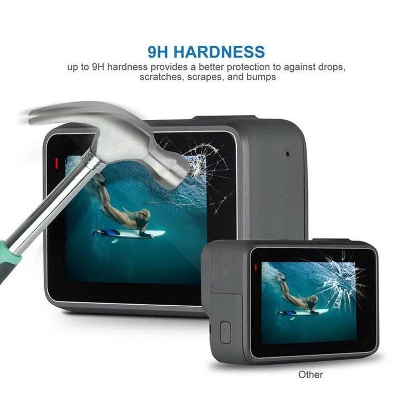 GoPro Hero 5 6 7 transparent tempered glass lens protector and LCD screen protector film set