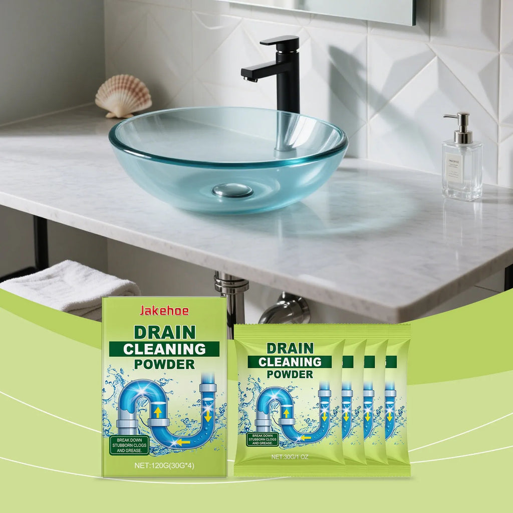 120g container of drain cleaning powder with sodium hydroxide formula for unblocking sinks and pipes