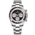 Berjani stainless steel men's chronograph watch with black dial and metal bracelet