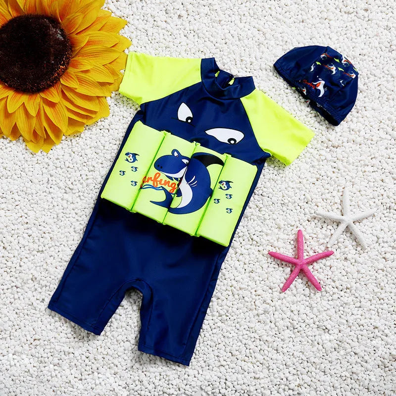 Buoyancy swimsuit in Shark Boy design with high elasticity nylon for early swimming education