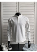 Men's patchwork stand-up collar polo shirt in heather gray with asymmetric design