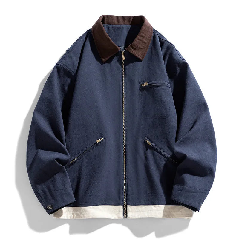 Korean-style loose fit jacket with contrast colour lapels and side seam pockets in mint green colour