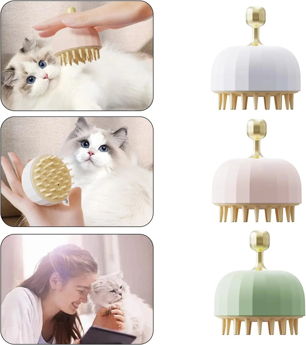 Green dog washing massage brush with drain holes, 95mm size, for pet baths